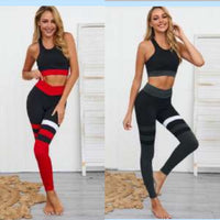 BBUSA Two Tone Striped High Waist Yoga Set