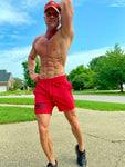 Red French Terry Bodybuilding Jogger Shorts